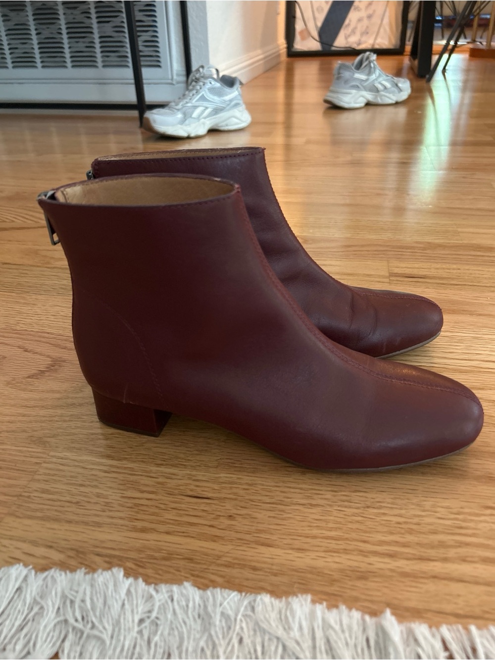 Madewell Burgundy Leather Ankle Boots - low heel